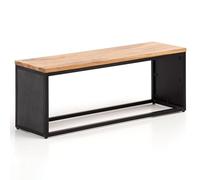 Banc d'acacia massif aspect pierre 120 x 45 x 35 cm avec structure en métal | Banc de lit design pour chambre à coucher | Petit banc de salle à manger