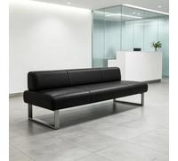 Banc d'accueil moderne capitonné à rainures avec dossier et pouf rembourré | Capacité de 300 kg. Siège d'accueil en cuir PU avec structure métallique, pour salons(Black,59.1in/150cm)