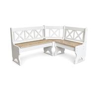 Banc d'angle en pin massif blanc, assise non traitée, rangement 120-180 cm