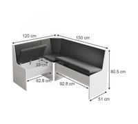 Vicco Banc d'angle Ramon, Blanc, 150x51cm avec Espace de Rangement