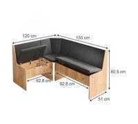 Vicco Banc d'angle Ramon, Chêne de Force doré, 150x51cm avec Espace de Rangement