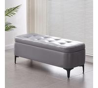 Banc d'appoint moderne gris avec rangement à rabat en cuir synthétique capitonné ottomane capitonnée - Solution de rangement polyvalente pour salon et chambre à coucher (80 cm)