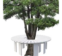 Banc d'arbre à lattes enveloppant autour des bancs de jardin extérieurs, sièges de patio résistants aux intempéries, tabouret incurvé décoratif en bois rustique pour balcon et cour(Blanc,Half Round)