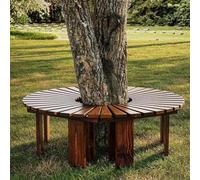 Banc d'arbre rond en bois - Banc de terrasse semi-circulaire résistant aux intempéries avec design à lattes - Siège extérieur incurvé pour jardin, parc, pelouse, porche, arrière-cour - Marron
