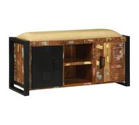Banc d'armoire multicolore en bois massif vieilli 100 x 35 x 50 cm avec espace de rangement et assise pour couloir, couloir, salon, chambre à coucher, banc coffre pratique avec design robuste
