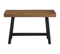 Banc de 80 cm en teck massif avec structure en métal laqué noir, banc pour salle à manger, couloir et salon, design rustique moderne, siège peu encombrant avec nettoyage facile