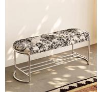 Banc de Bout de Lit Rembourré, Pouf Chaussures en Acier Inoxydable | Banc à Chaussures Ouvert 2-en-1, Tissu Jacquard de Haute Qualité pour Couloir(B,80cm/31.5in)