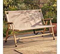 Banc De Camping En Bambou Hwc-Q40, Banc D'extérieur, Banc De Pique-Nique, Banc De Jardin, Pliable, Poignée De Transport, Tissu/Textile, 117 Cm Crème