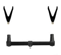 Banc de canne à pêche pour carpe avec tête de support en aluminium et barres transversales offrant une prise en main sûre sur des terrains inégaux et compatibilité avec plusieurs types de canne à