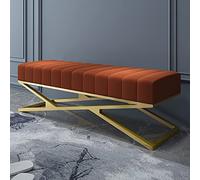 Banc de Chambre à Coucher en Peluche de Luxe avec Base en métal en Forme de X, Banc à Chaussures décoratif touffeté pour Le Salon, Banc d'entrée rembourré en Velours Moderne-Orange 100x38x43
