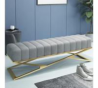 Banc de Chambre à Coucher en Peluche de Luxe avec Base en métal en Forme de X, Banc à Chaussures décoratif touffeté pour Le Salon, Banc d'entrée rembourré en Velours Moderne-Gris 100x38x43cm