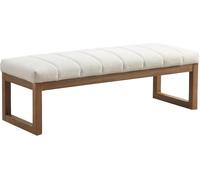 Banc de chambre à coucher rembourré moderne de 133,9 cm en tissu Teddy pour entrée et salle à manger, repose-pieds avec cadre en bois massif, accent beige élégant pour salon et bout de lit