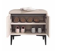Banc de chaussures à rack à chaussures à 2 niveaux avec 2 portes, cadre en bois massif et coussin en faux cuir - idéal pour l'entrée, la chambre, le couloir, la conserve d'espace et fournit des sièges