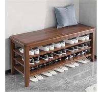 Banc De Chaussures, Bancs De Rangement En Bois Massif, Pouf à Chaussures, Organisateur De Chaussures Avec étagère Réglable Amovible, Pour Le Salon Du Couloir D'entrée(Size:120cm/47.2in,Color:Walnut)