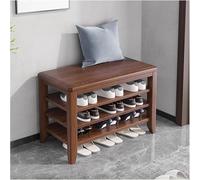 Banc De Chaussures, Bancs De Rangement En Bois Massif, Pouf à Chaussures, Organisateur De Chaussures Avec étagère Réglable Amovible, Pour Le Salon Du Couloir D'entrée(Size:80cm/31.5in,Color:Walnut)