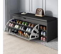 Banc de chaussures d'entrée avec siège de coussin et portes armoire de rangement à chaussures en bois avec tiroir caché et mortel pour le couloir à chaussures debout au couloir (100x30x51cm) noir