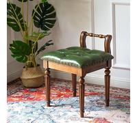 Banc de coiffeuse rétro en cuir avec dossier bas rembourré, chaise de maquillage avec pieds en bois massif, banc de piano élégant pour salon et chambre à coucher (vert)