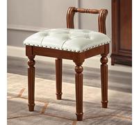 Banc de coiffeuse rétro rembourré en cuir - Pieds en bois massif - Chaise de maquillage pour dressing, salon, salon de beauté - Fourrure élégante et confortable