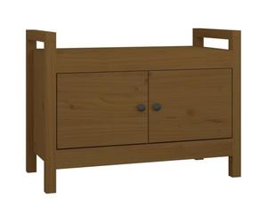 Banc de couloir 80x40x60 cm Bois de pin massif Marron miel | Avec 2 portes et compartiments, banc de rangement pour chaussures, montage mural requis, notice de montage incluse