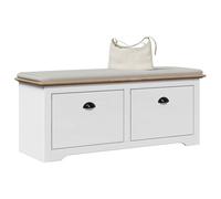 Banc de couloir BODO blanc et marron 114 x 40 x 45 cm en pin massif avec 2 tiroirs, poignées en métal, espace de rangement pour couloir, entrée, coffre de siège et banc de garde-robe