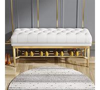 Banc de couloir en cuir de qualité supérieure avec étagère à chaussures dorée, siège de rangement rembourré pour entrée, rangement moderne, bout de lit, organiseur de chaussures, blanc, 70 x 33 x 48