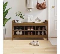 Banc de couloir en pin massif marron miel, 110 x 40 x 60 cm, avec 6 compartiments pour l'entrée et le couloir, assise stable et espace de rangement