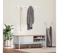 Banc de couloir FLORO blanc en bois massif de pin 115 x 40 x 45 cm avec beaucoup d'espace de rangement et tiroir, banc pour couloir, entrée, banc pratique avec aspect bois naturel