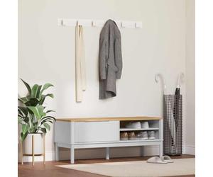 Banc de couloir FLORO blanc en bois massif de pin 115 x 40 x 45 cm avec beaucoup d'espace de rangement et tiroir, banc pour couloir, entrée, banc pratique avec aspect bois naturel