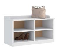 Banc de couloir Sandnes - Blanc - 87 x 40 x 50 cm - En bois de pin massif - Robuste et stable - Avec 4 compartiments ouverts pour chaussures et espace de rangement dans l'entrée, facile d'entretien