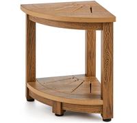 VEVOR Banc de douche d'angle, hauteur 430 mm, rayon 325 mm, tabouret de salle de bain, faux bois en polystyrène, chargé de 158 kg avec étagère de rangement, résistant à l'eau, intérieur et extérieur