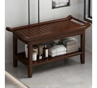 Banc de douche en bambou avec étagère de rangement et étagère à chaussures - Tabouret à langer durable intérieur/extérieur avec poignées - Meuble de salle de bain élégant pour plus de confort et