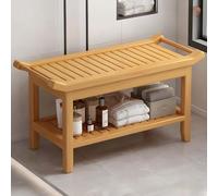 Banc de douche en bambou avec étagère de rangement et poignées, tabouret de bain multi-usage intérieur/extérieur, repose-pieds de rasage pour salle de bain, spa, jardin (couleur bois naturel, 80 x 29