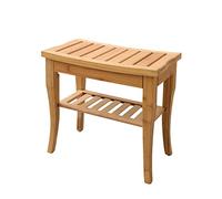 Banc de douche en bambou avec étagère de rangement - Pieds antidérapants pour salle de bain, salon, chambre à coucher, entrée, couloir, repose-pieds et tabouret à langer