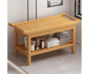 Banc de douche en bambou avec étagère de rangement, tabouret à langer robuste pour l'intérieur et l'extérieur, repose-pieds peu encombrant pour un accès facile et un confort optimal