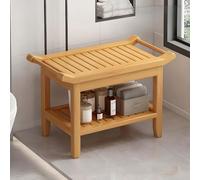 Banc de douche en bambou, étagère à chaussures, tabouret à langer avec étagère de rangement, banc de douche avec poignées, repose-pieds de douche pour intérieur ou extérieur (taille : A 80 cm, couleur