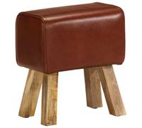 Banc de gym 38 cm en cuir véritable marron et bois massif de mangue | Siège en cuir véritable, cadre en bois de manguier massif, finition et cirée, fait à la main, assemblage requis