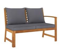 Banc de jardin 114, 5 cm en bois d'acacia massif avec coussins gris foncé, de patio résistant aux intempéries, banc extérieur élégant pour jardin, terrasse ou balcon, livré avec siège et dossier