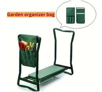 Banc de jardin 2-en-1 avec pochette à outils, tabouret pliable en mousse antidérapante pour le jardinage en extérieur, siège de travail portable et sac à outils 3pcs