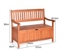 Banc De Jardin 2 Places 107 X 59 X 90 Cm En Bois D'eucalyptus Avec Compartiment De Rangement Pour Jardin Terrasse Balcon Helloshop26 20_0005416 Multicolore