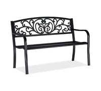Relaxdays, noir jardin, Banc extérieur, balcon, 2 places, fer, ornements, Fonte, acier 86,5x127x60 cm
