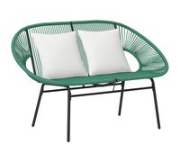 Outsunny Banc de jardin Design Acapulco 2 places 2 coussins cadre acier et cordage résine Vert