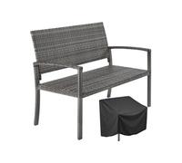 Banc de jardin 2 places en polyrotin gris résistant aux intempéries avec accoudoirs et dossier haut 125x62,5x90 cm