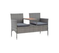 Banc de jardin 2 places et table à thé 143 cm poly rotin gris