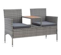Banc de jardin 2 places et table à thé 143 cm poly rotin gris Gris G