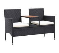 vidaXL Banc de jardin 2 places avec table à thé 143 cm Résine tressée Noir