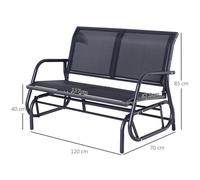 Banc de Jardin 2 Places Outsunny Banc Métal Noir Dimensions 120x70x88 cm Banc de Parc Résistant pour Jardin et Espace Vert