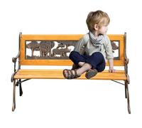 Banc de Jardin 2 Places pour Enfants avec Motif Animalier, Mini Banc de Parc Extérieur en Bois et Fonte
