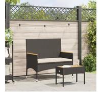 vidaXL Banc de jardin 2 places avec coussins et table noir Poly rotin