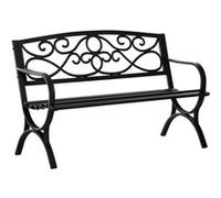 Outsunny Banc de jardin 2 places banquette dossier incliné assise à lattes accoudoirs confortables châssis acier fonte 128 x 58,5 x 85 cm noir