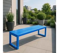 Banc de jardin 24 places en métal résistant aux intempéries avec dossier nu, pour terrasse, balcon et cour, mobilier d'extérieur, bleu, 150 cm, parfait pour jardins et espaces extérieurs